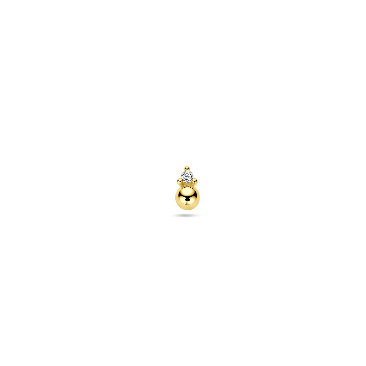Orecchino in oro giallo 14k con diamante, forma rotonda e finitura lucida.