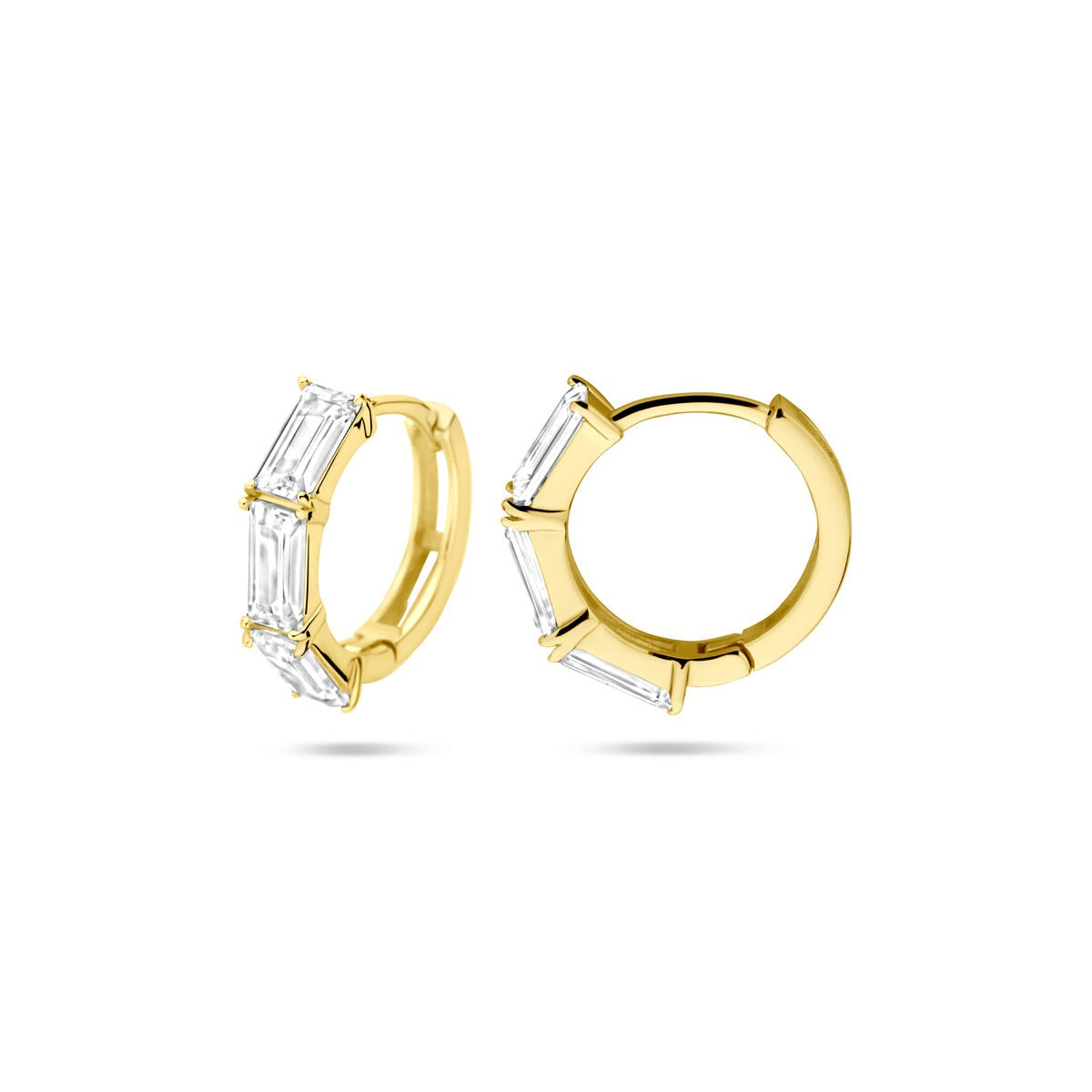 Orecchini a Cerchio in Argento Placcato Oro con Zirconia Baguette – Ø15,5 mm