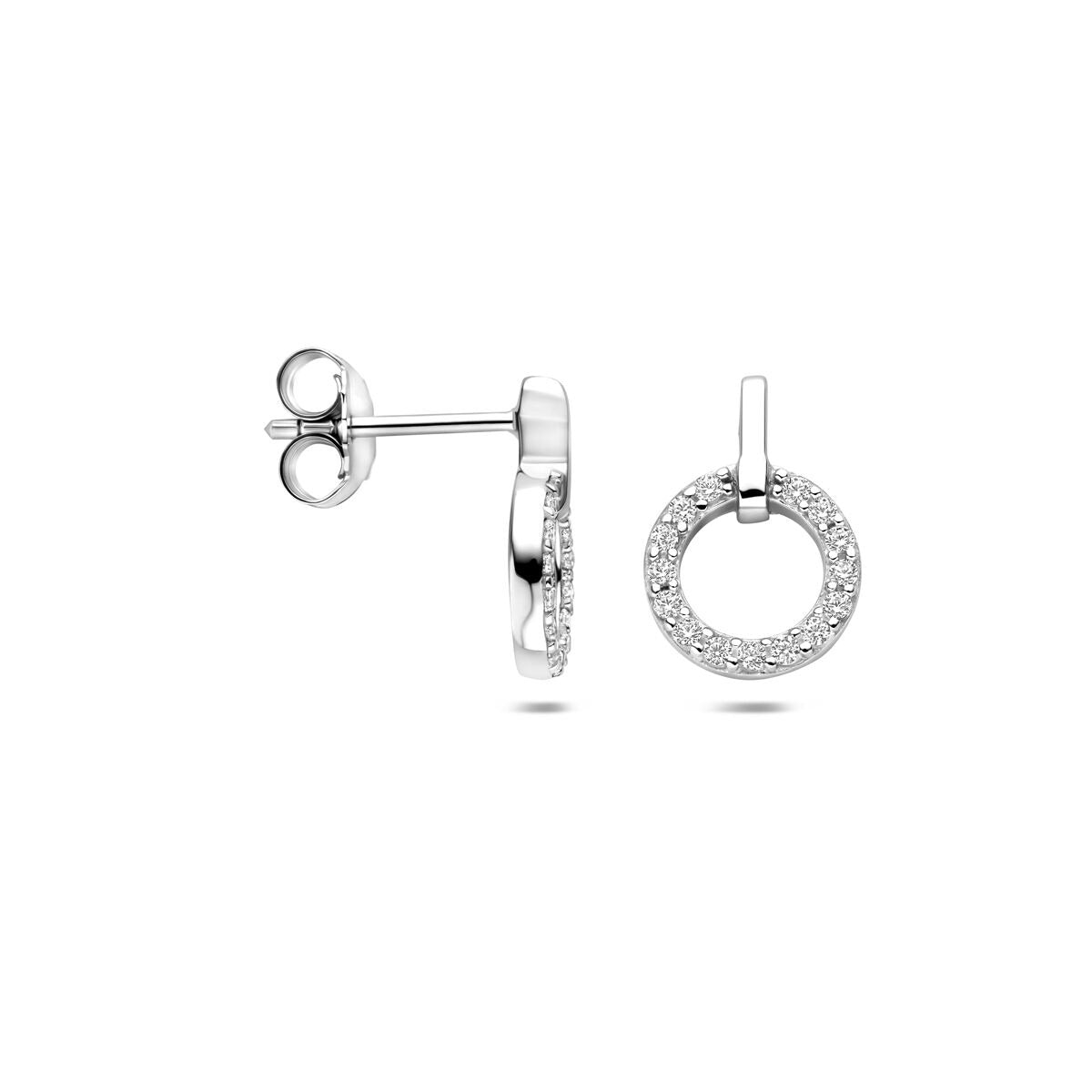 Orecchini a bottone in argento con zirconi entourage 13 mm