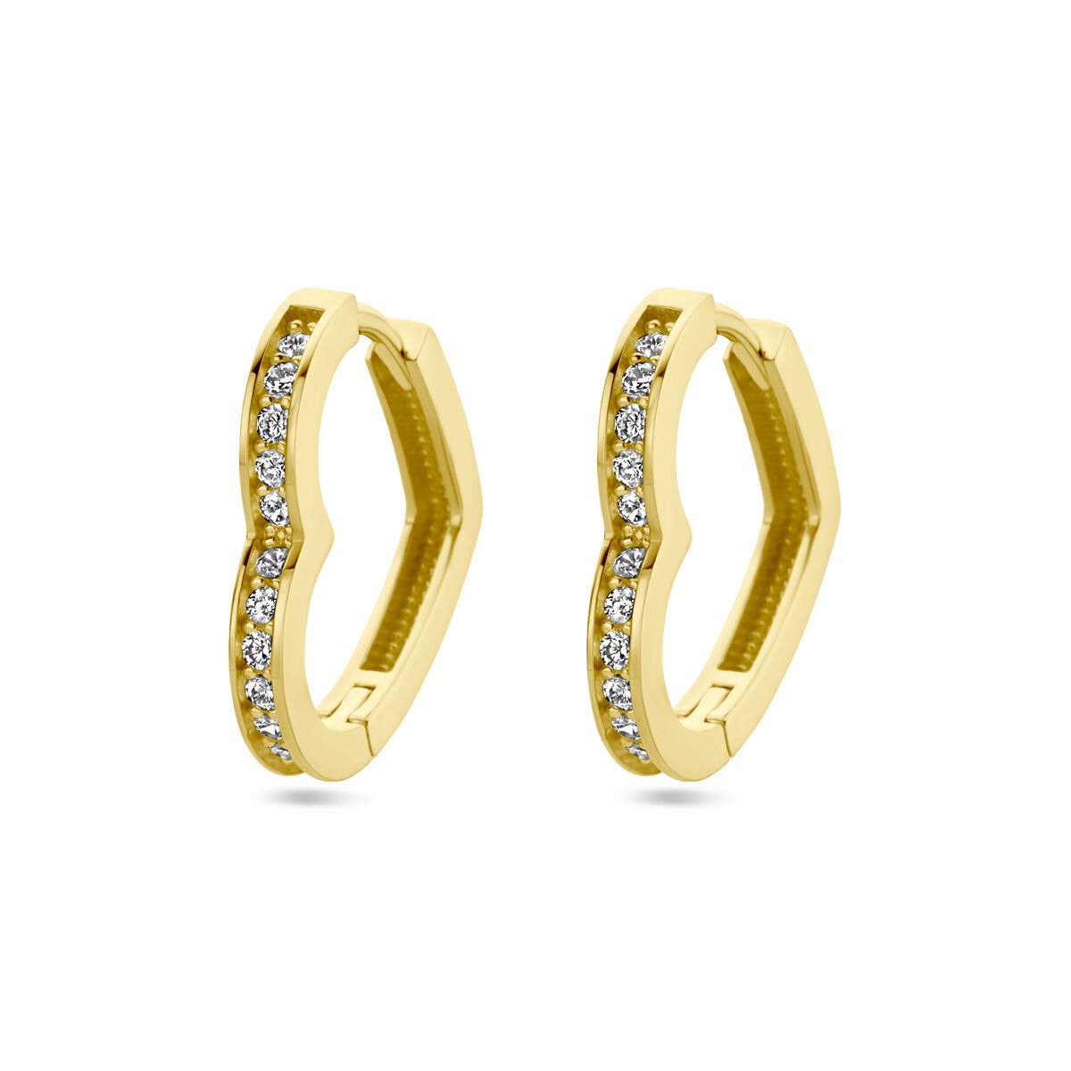 Orecchini a cerchio da donna in oro 14k con cuore e zircone – 14 mm