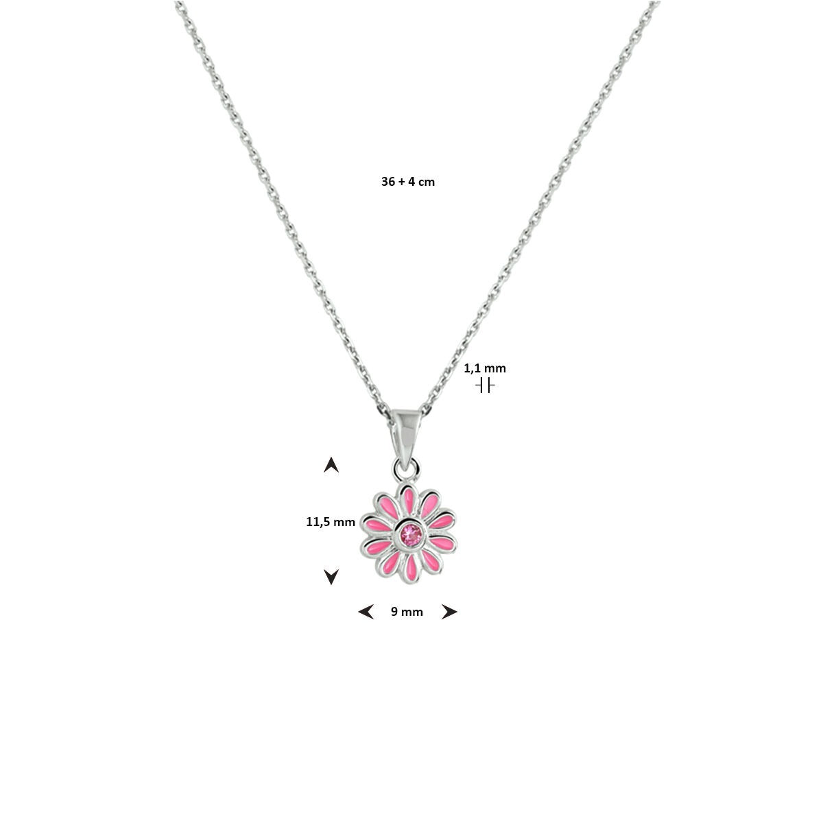 Collana per bambini in argento con ciondolo a fiore e zircone rosa – rodiata