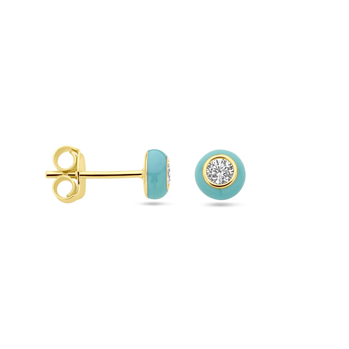 Orecchini a perno in argento dorato con smalto turchese e zirconia