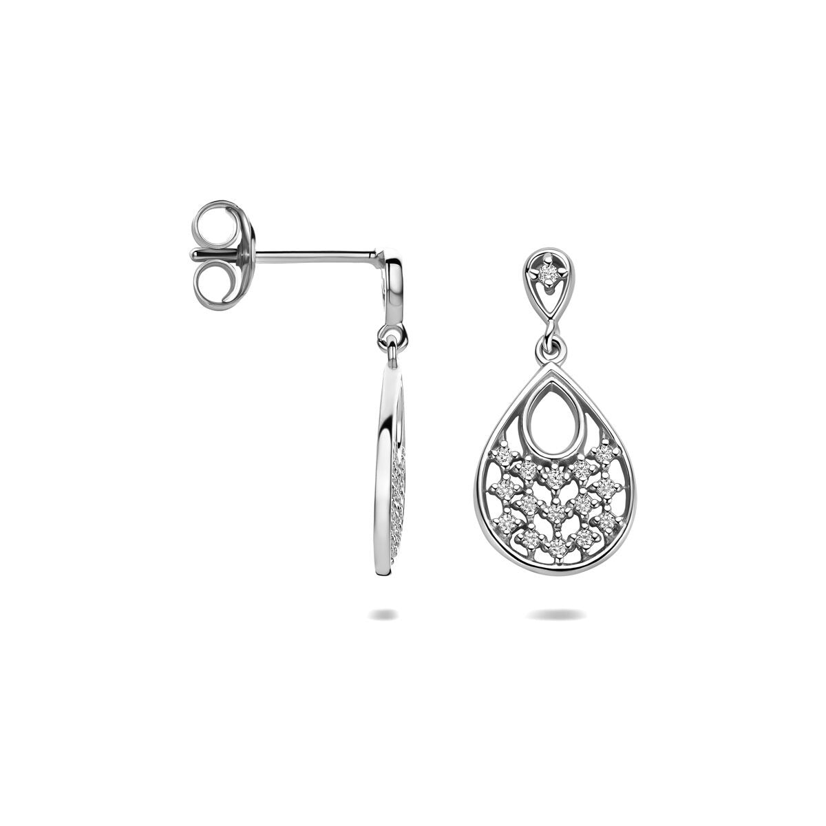 Orecchini pendenti in argento rodiato con zircone