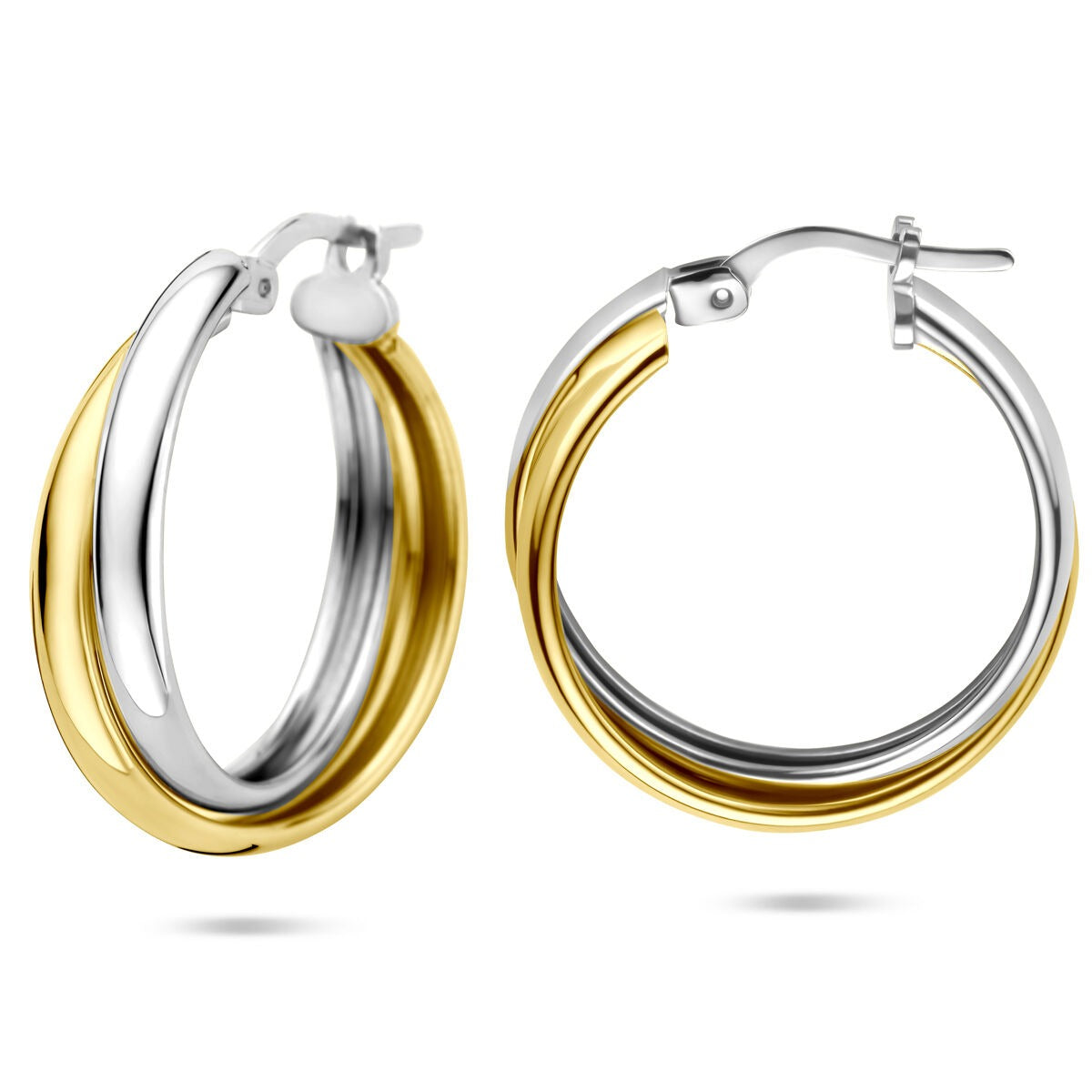 Orecchini a cerchio bicolore in argento – placcati oro e rodiati, argento 925, 23,5x6 mm