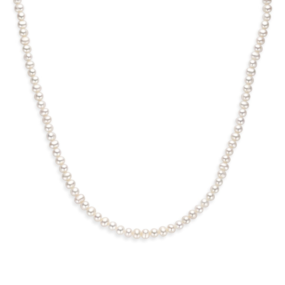 Zilveren ketting van gerhodineerd 925 zilver met kleine parels.