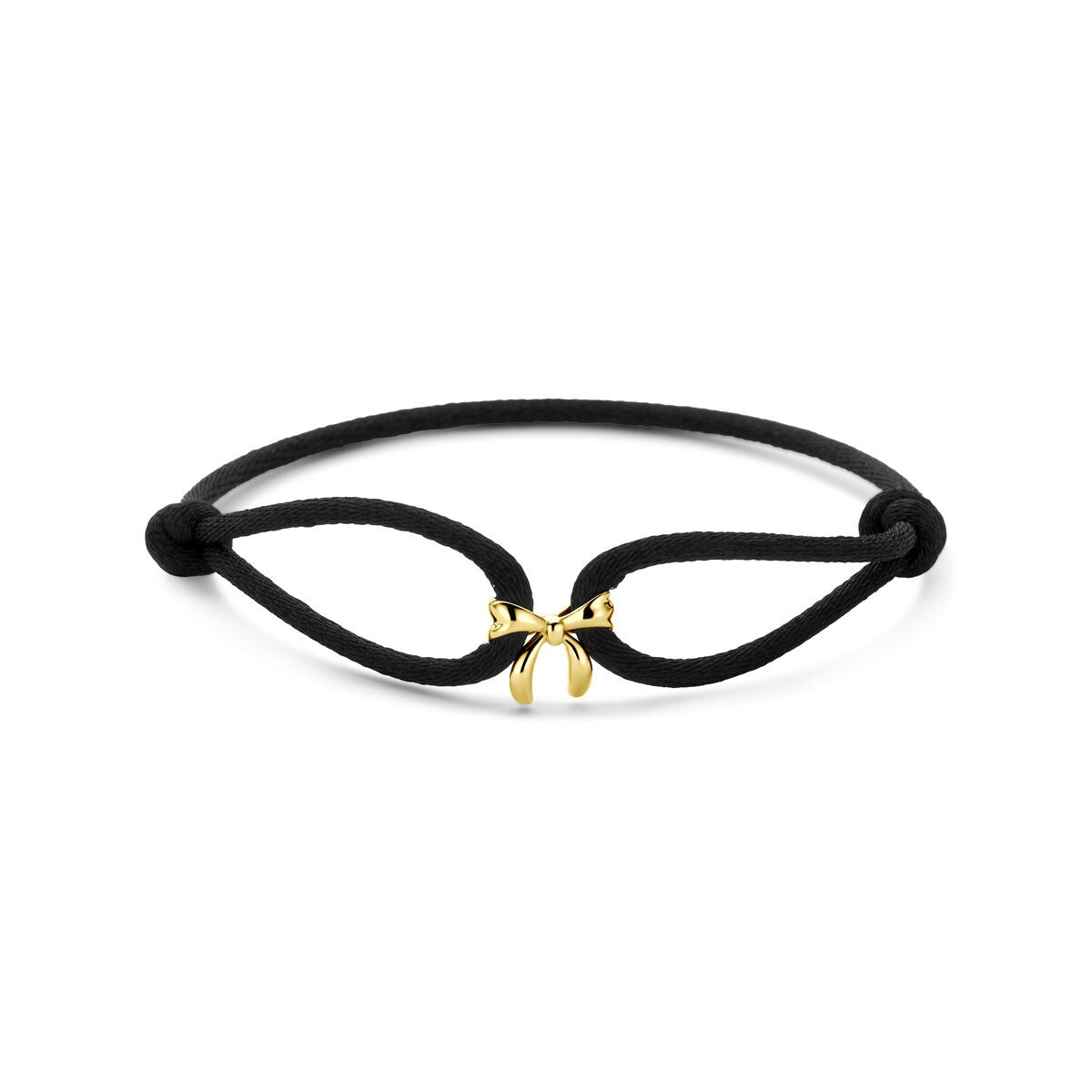 Bracciale in satinato nero con fiocco in oro giallo 14k.