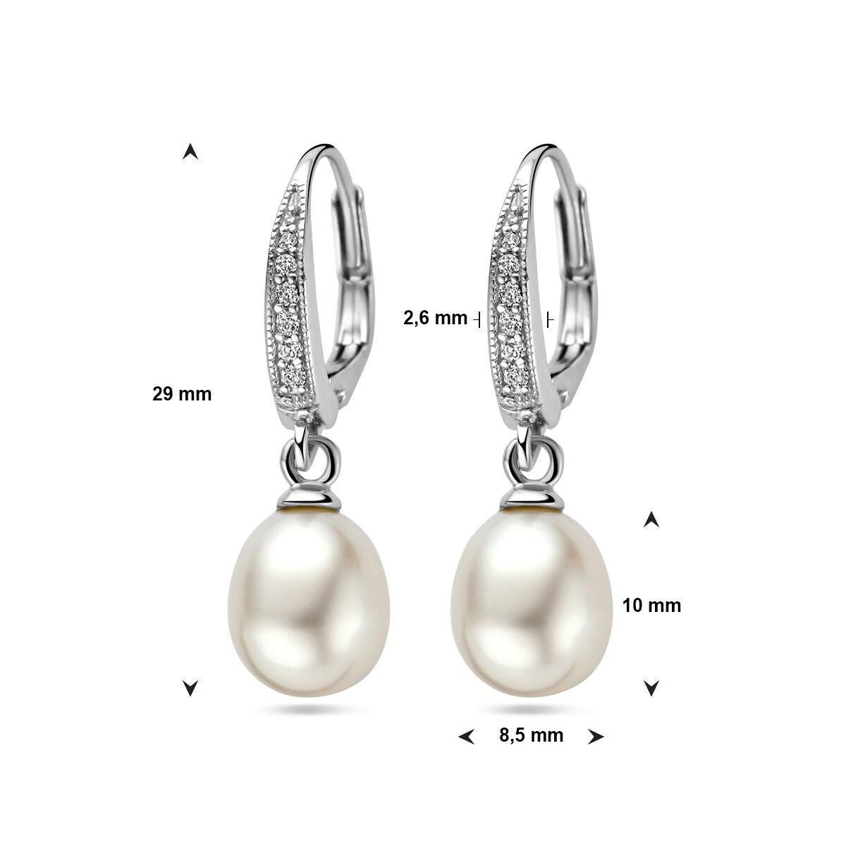 Orecchini pendenti in argento rodiato con zirconi e perla d'acqua dolce