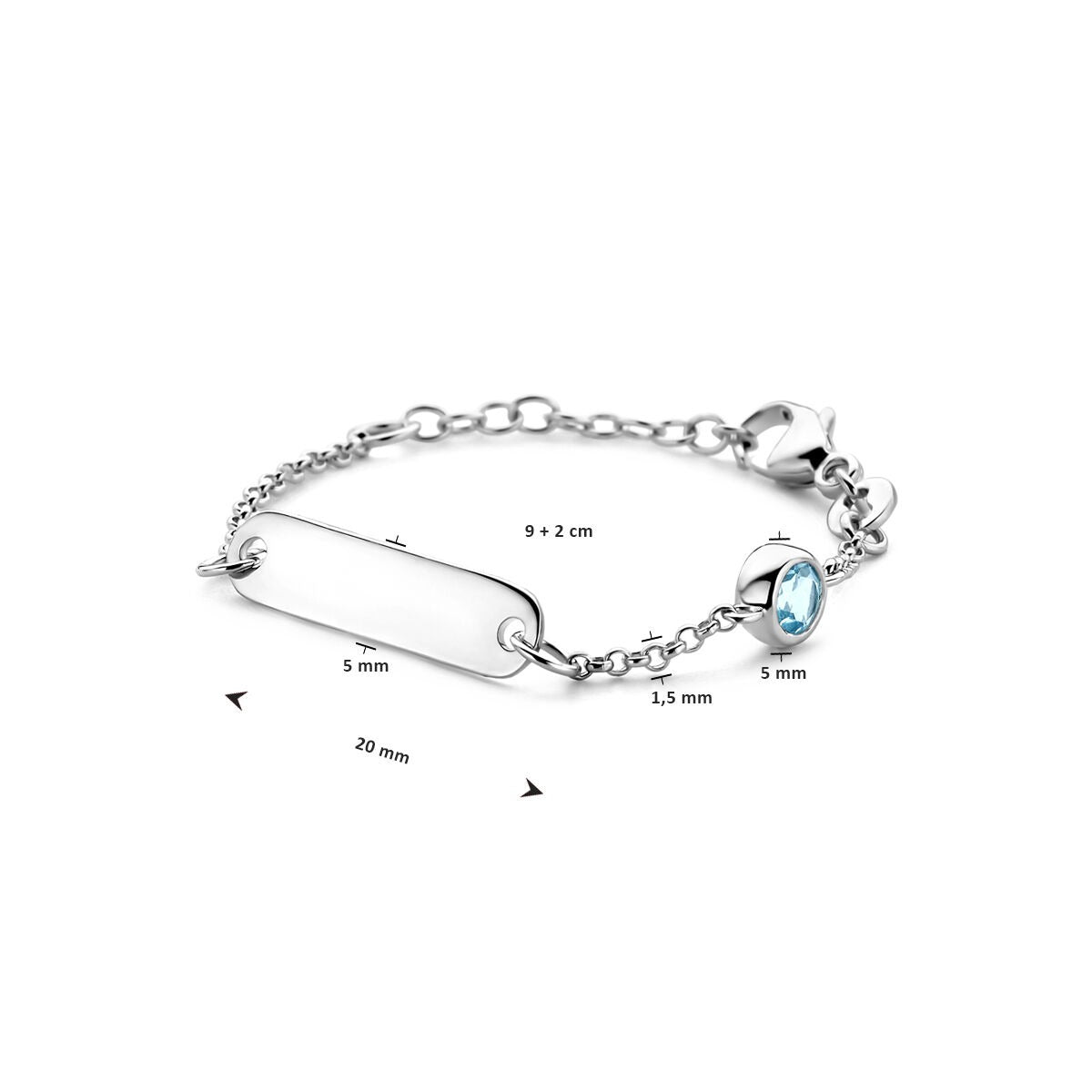 Gerhodineerde 925 zilveren kinder graveerarmband met topaas