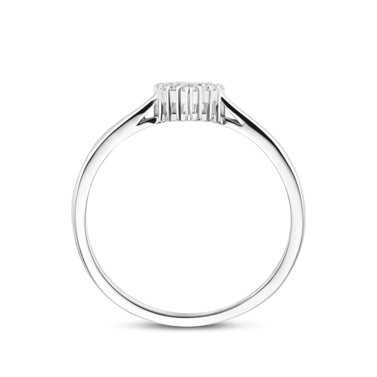 Anello da donna in argento con zircone taglio a pera e montatura entourage