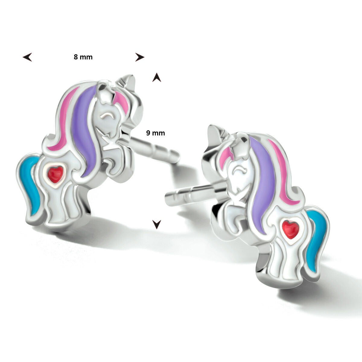 Orecchini a Bottone in Argento 925 Rodiato Unicorno