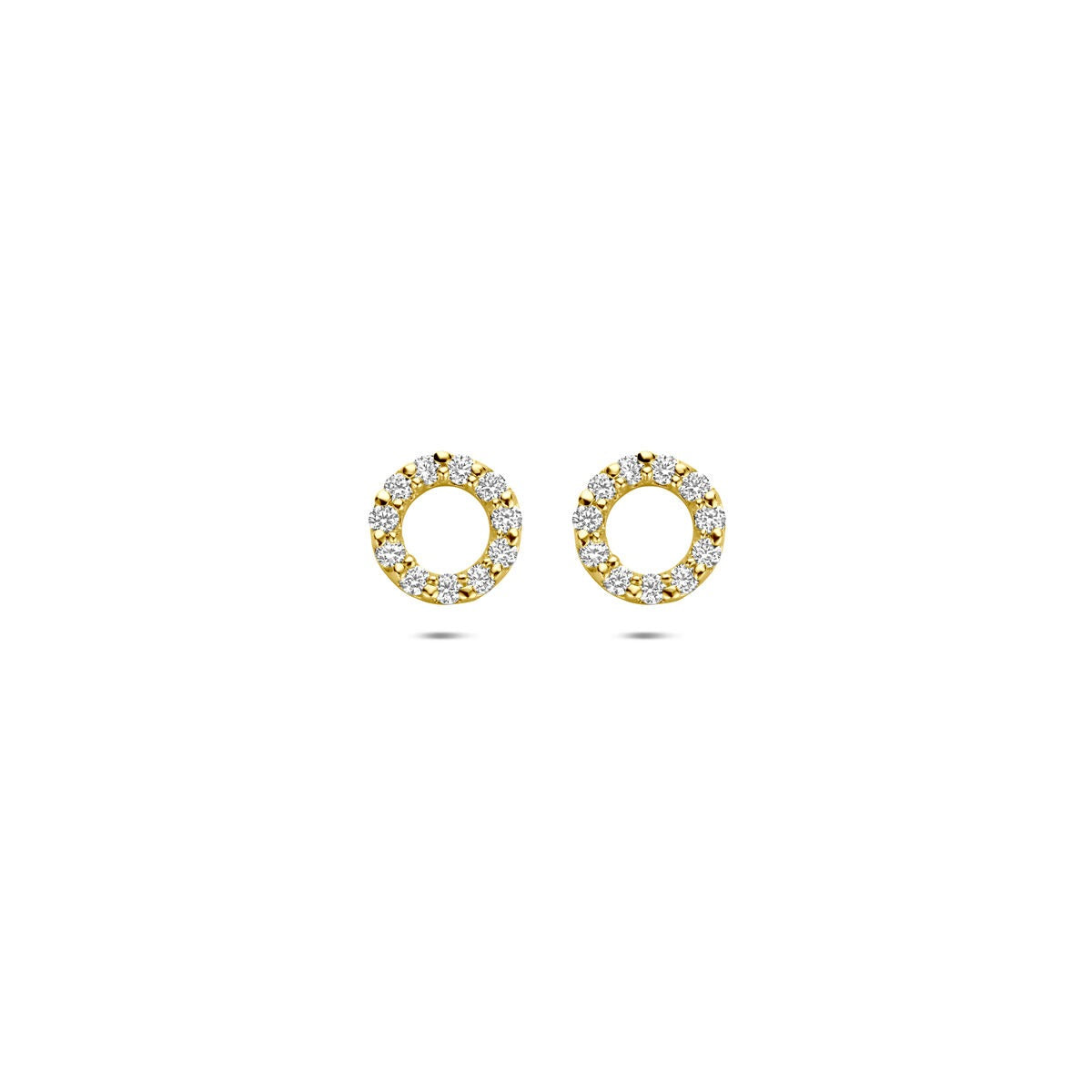 Orecchini in oro giallo 9k con zirconi, forma rotonda e design semplice.