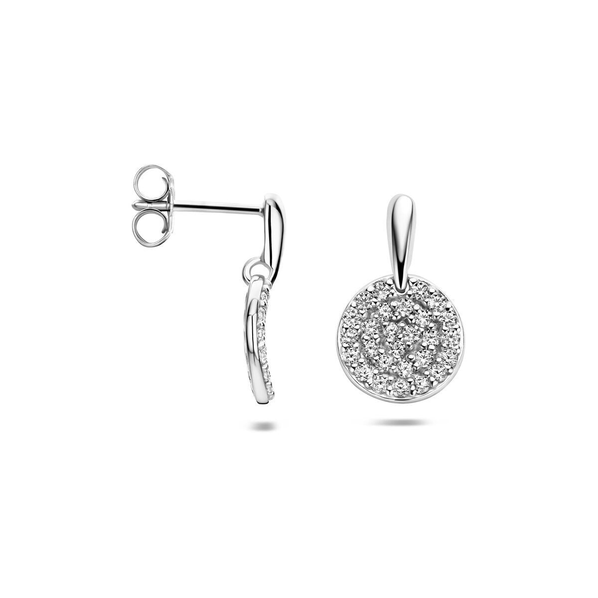 Orecchini pendenti in argento rodiato con zirconia pavé