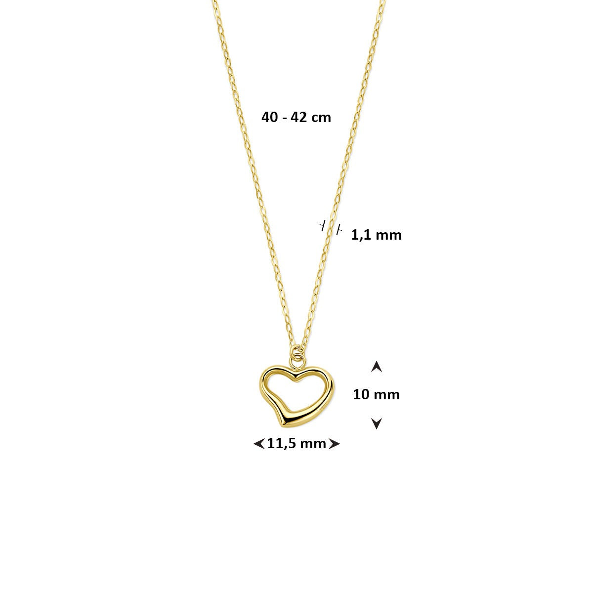 Collana in oro giallo 14k con ciondolo a cuore