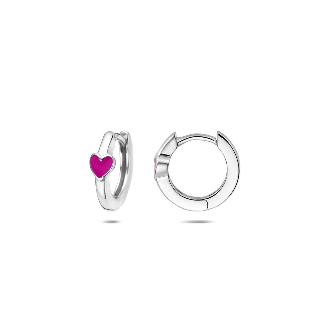 Gerhodineerd 925 zilveren klapoorringen met roze hartje