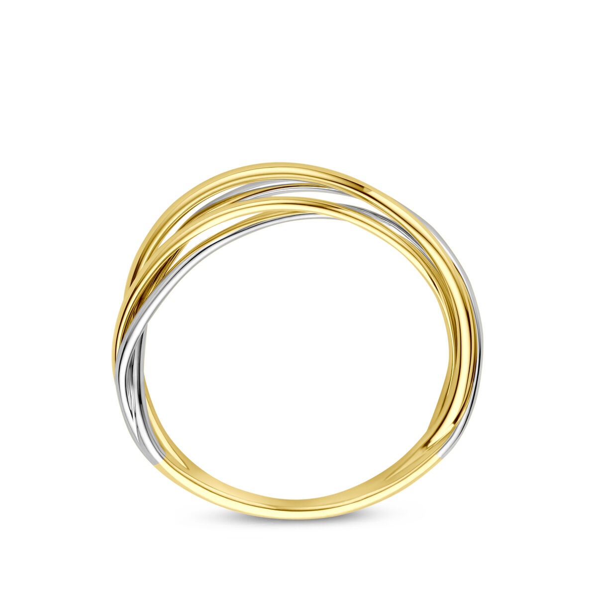 Anello da donna in oro bicolore 14k giallo e bianco largo 5mm