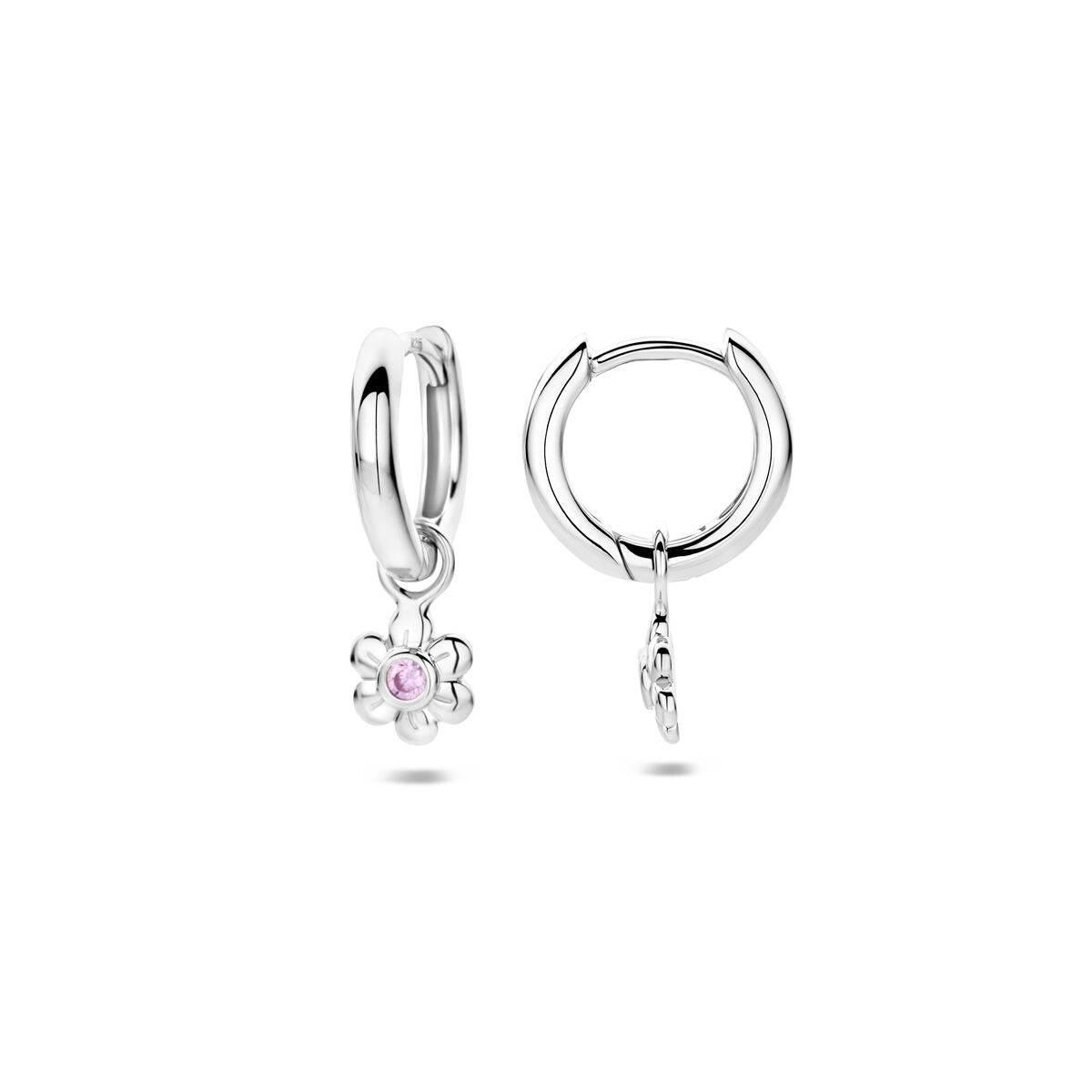 Orecchini in argento con zircone rosa e design floreale