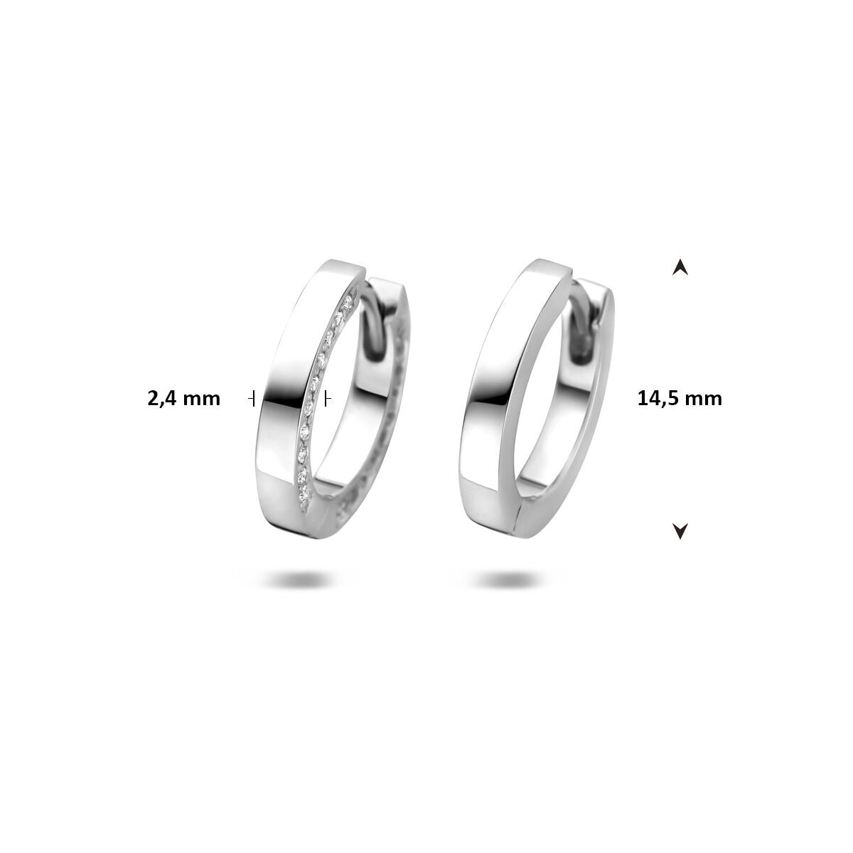 Orecchini a cerchio da donna con chiusura a scatto e zircone in argento – argento 925 rodiato 14,5 mm