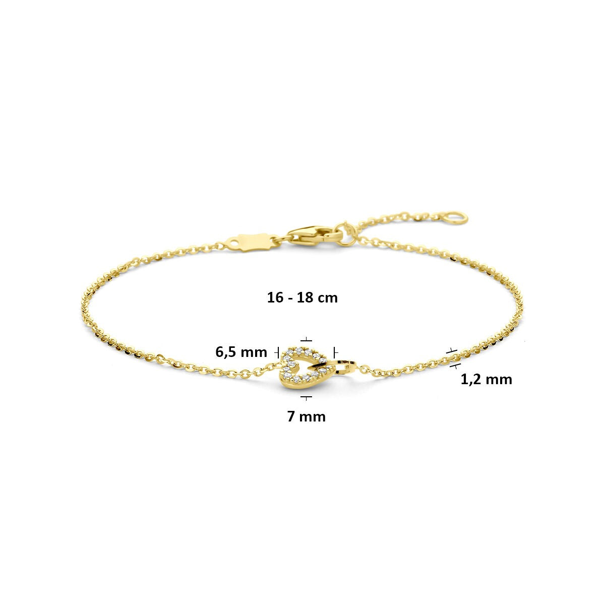 Bracciale cuoricino in oro giallo 14k con zircone