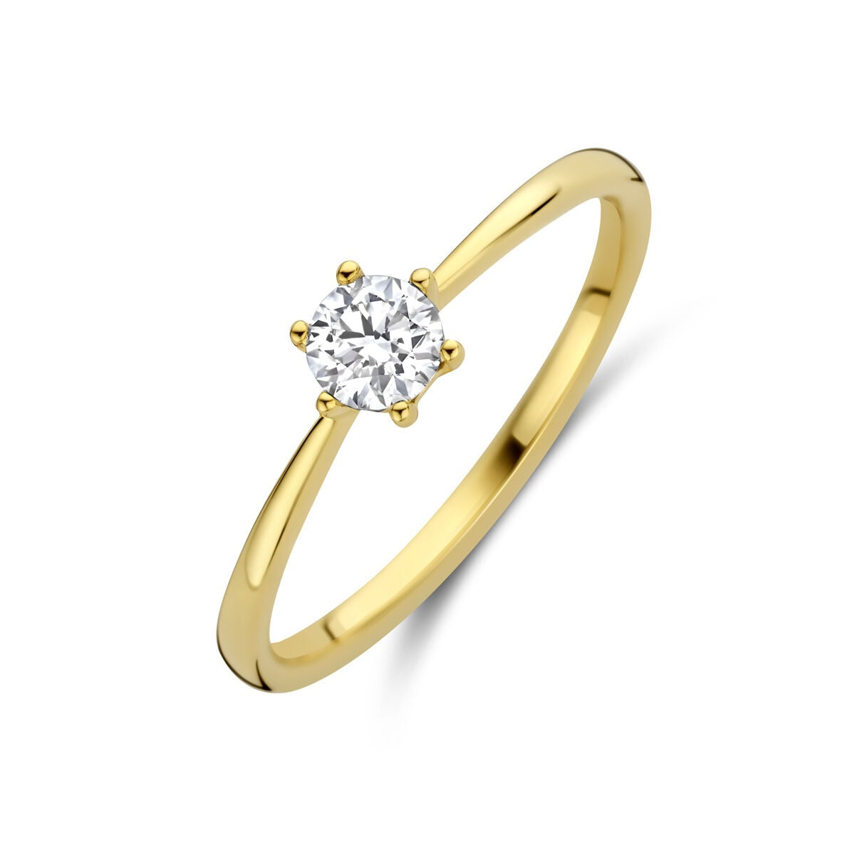 Anello da donna in oro giallo 14k con diamante lab-grown, design semplice e brillante.
