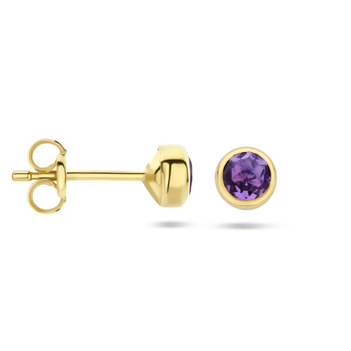 Orecchini a bottone in oro giallo 14k con ametista