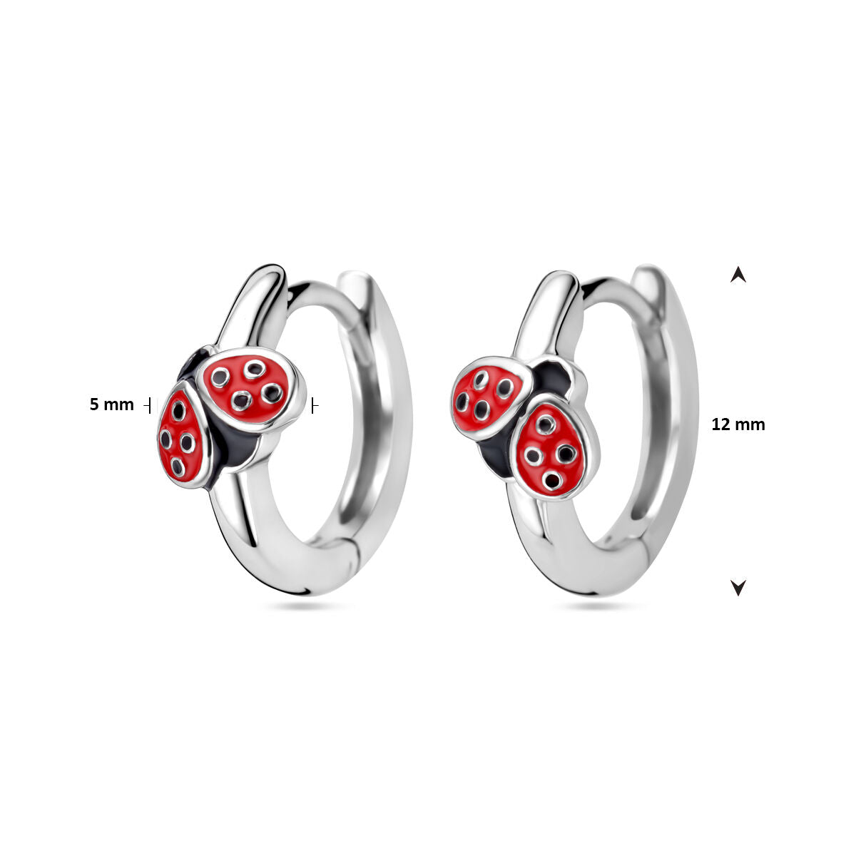 Orecchini a cerchio in argento a forma di coccinella con smalto