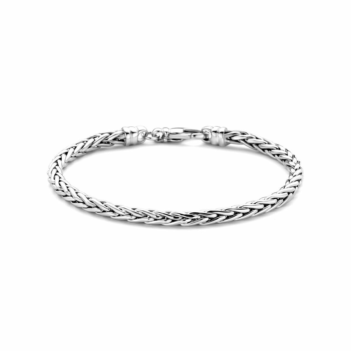 Bracciale in argento con finitura rodiata, design a treccia vossestaart.