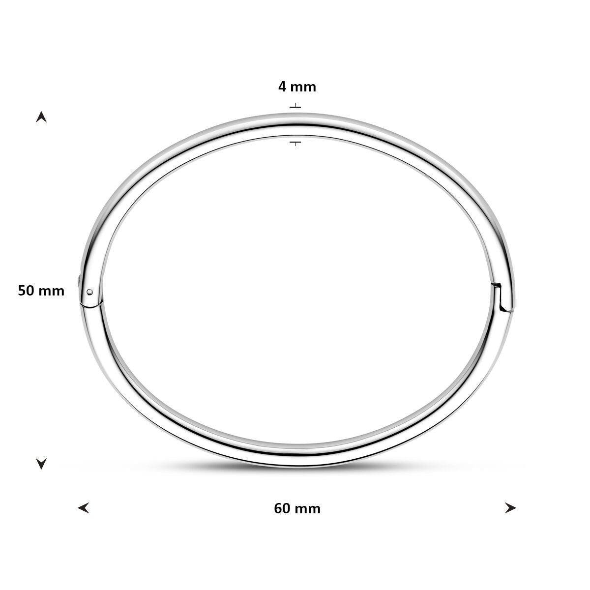 Bangle in acciaio da donna con cerniera color argento 4 mm 60 mm