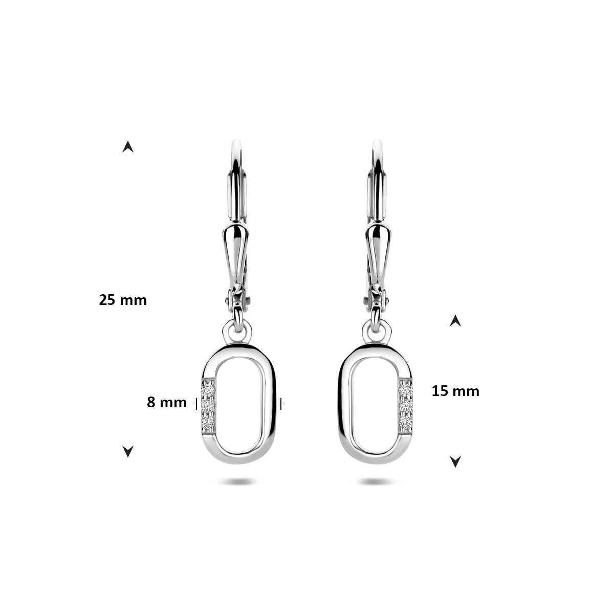Orecchini pendenti in argento con zirconi – design entourage rodiato 25 mm