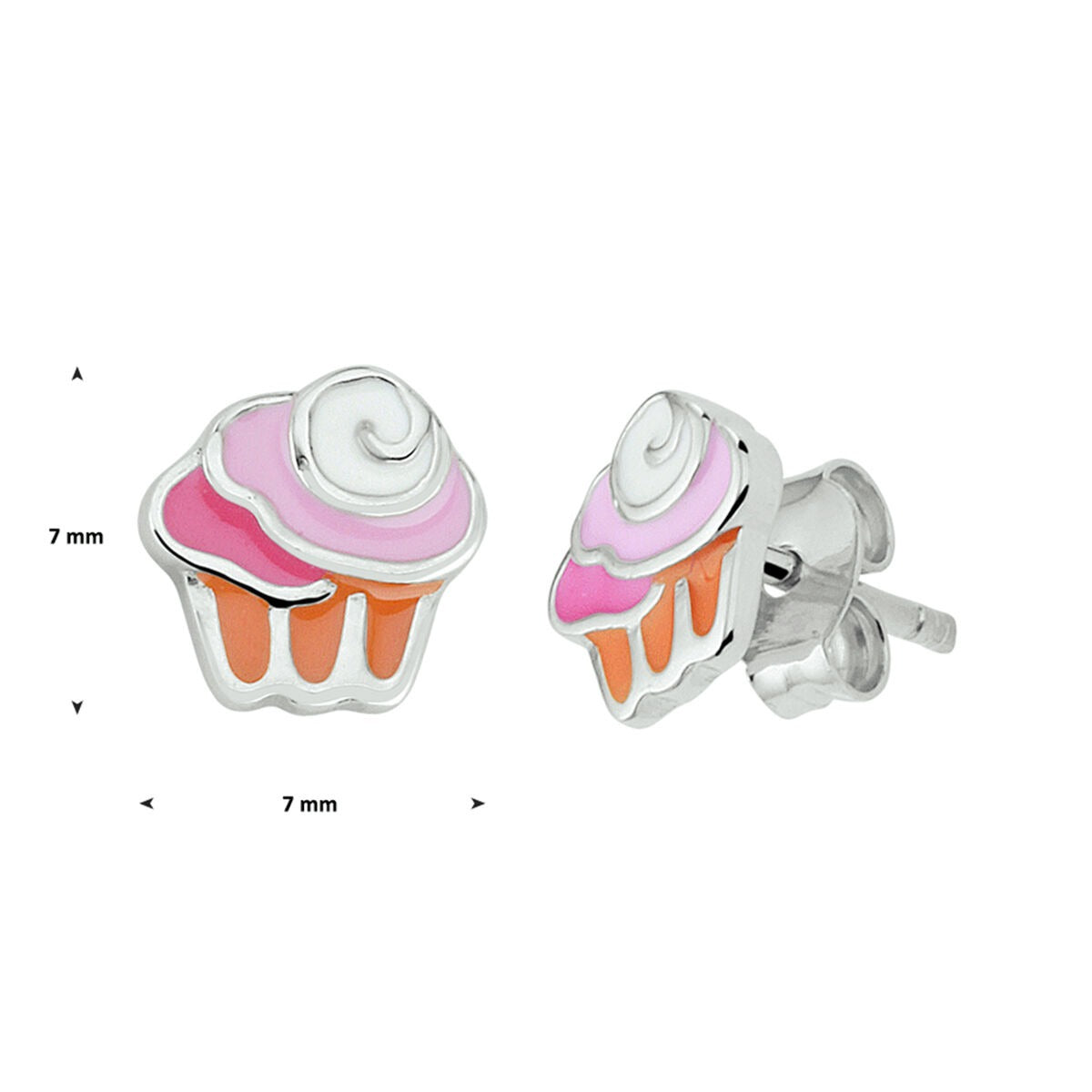Orecchini a bottone cupcake in argento – rodiato con smalto colorato