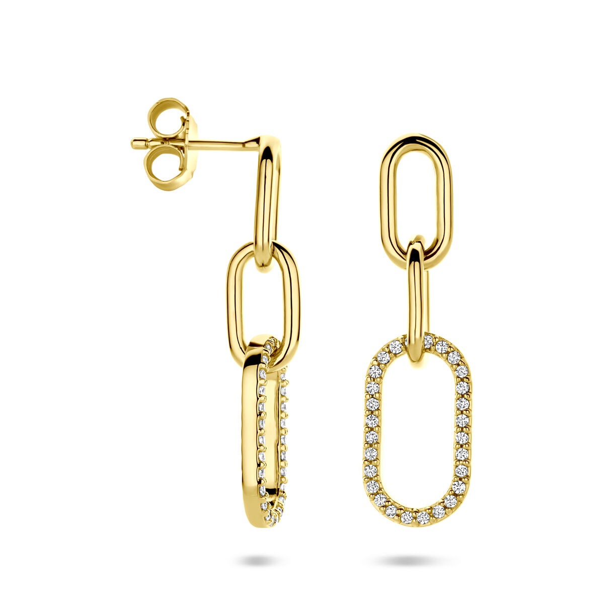 Orecchini pendenti in argento dorato con zirconia – argento 925, 30 mm