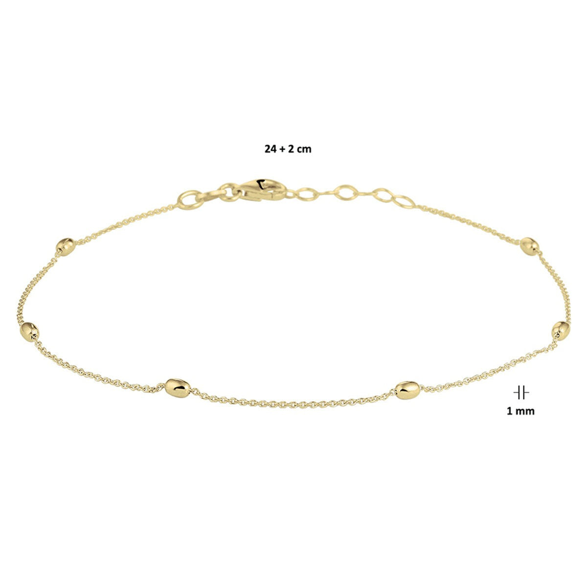Cavigliera placcata in argento da donna – oro giallo su argento 925 con palline ovali