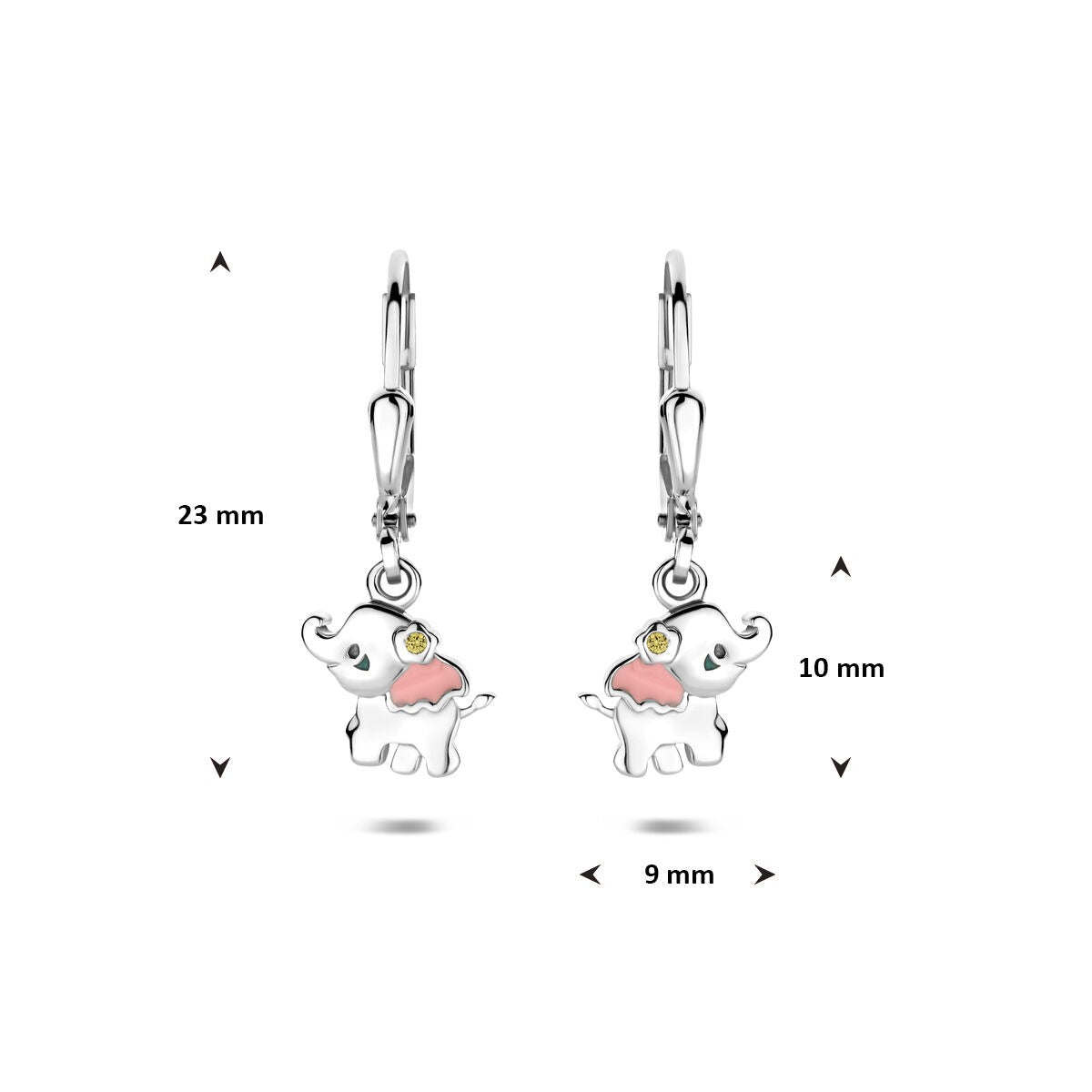 Orecchini pendenti per bambini elefante in argento – argento 925 rodiato con smalto e zircone 23 mm
