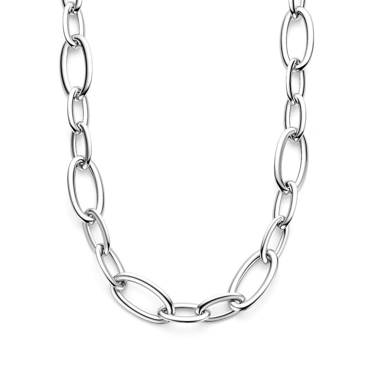 Collana da donna in argento rodiato, maglie ovali di 19 mm di larghezza.