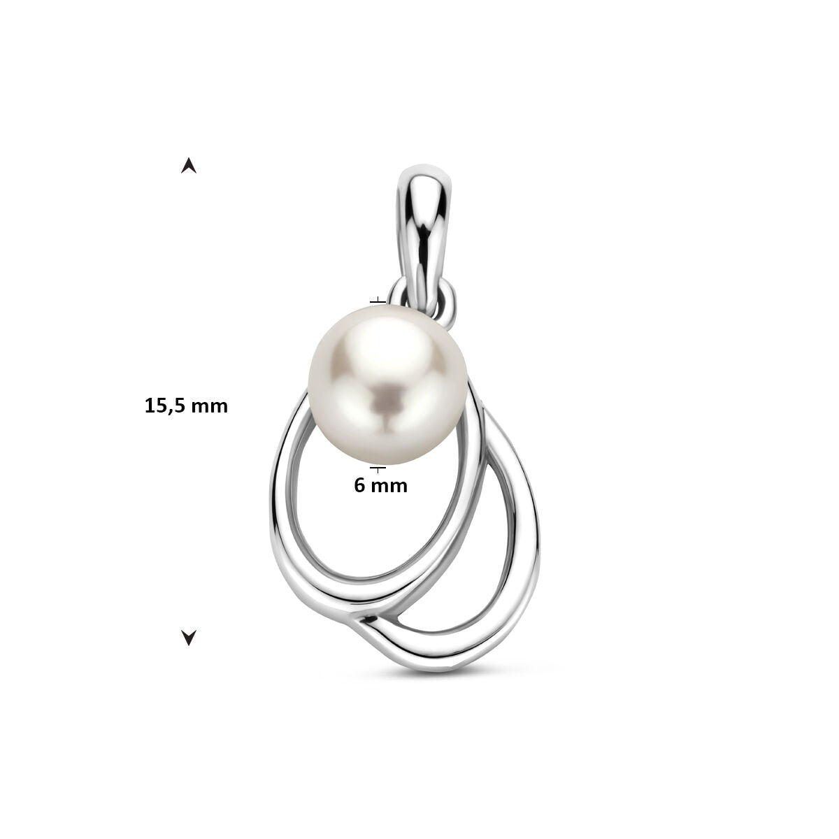 Ciondolo in argento con perla – argento 925 rodiato 15,5 mm