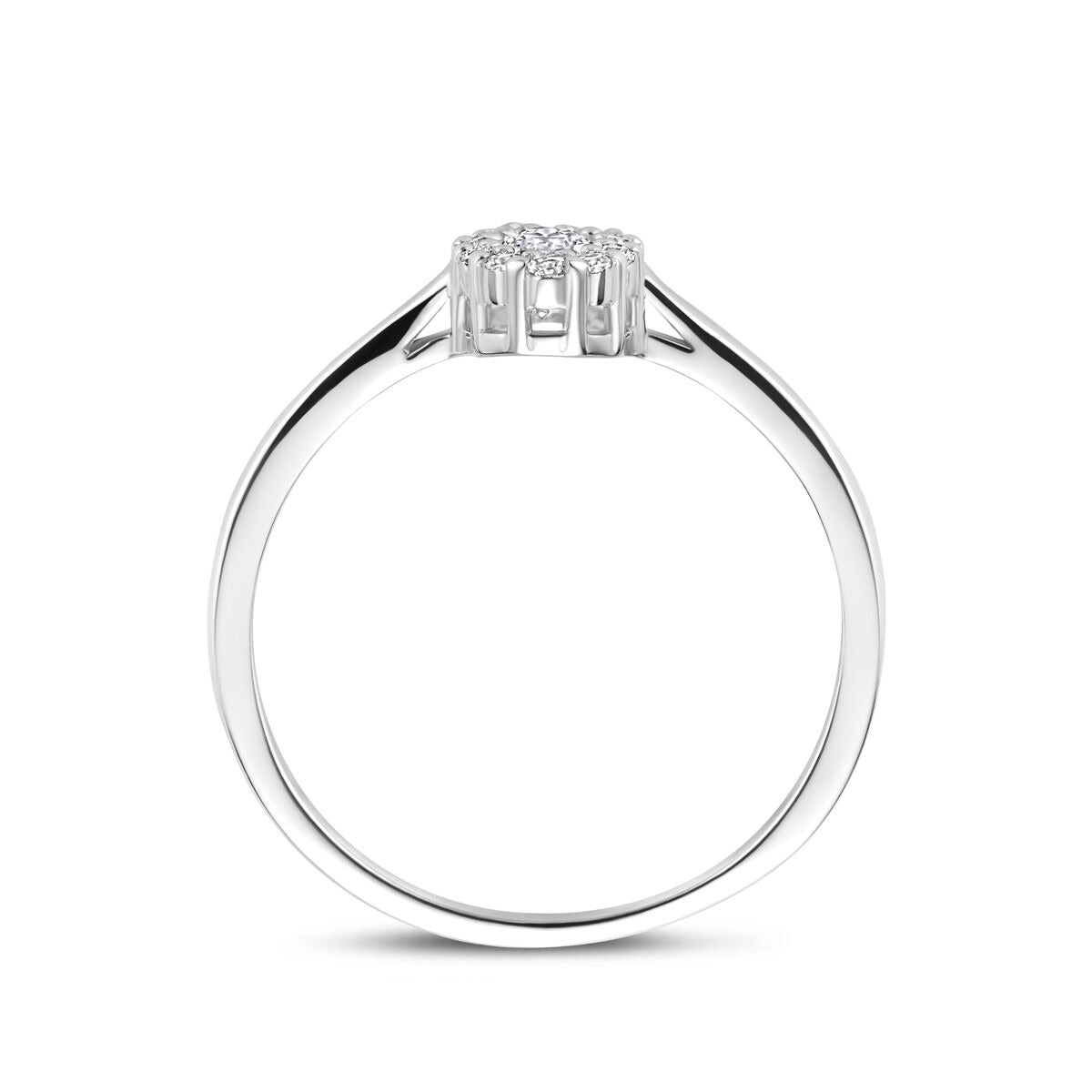Anello da donna in argento con zircone ovale e castone a entourage