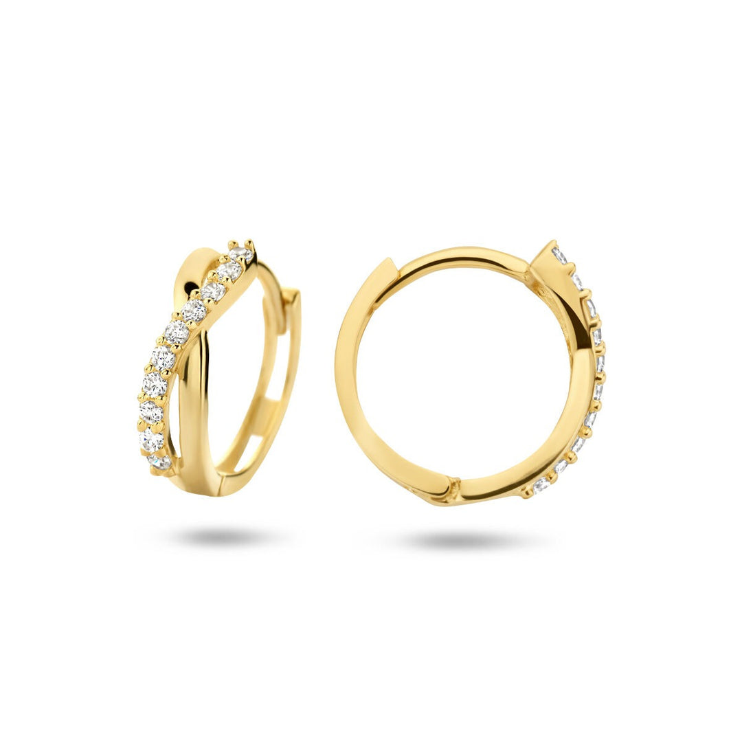 9k geelgoudkleurige klapoorringen met zirkonia – 12,5 x 3,5 mm