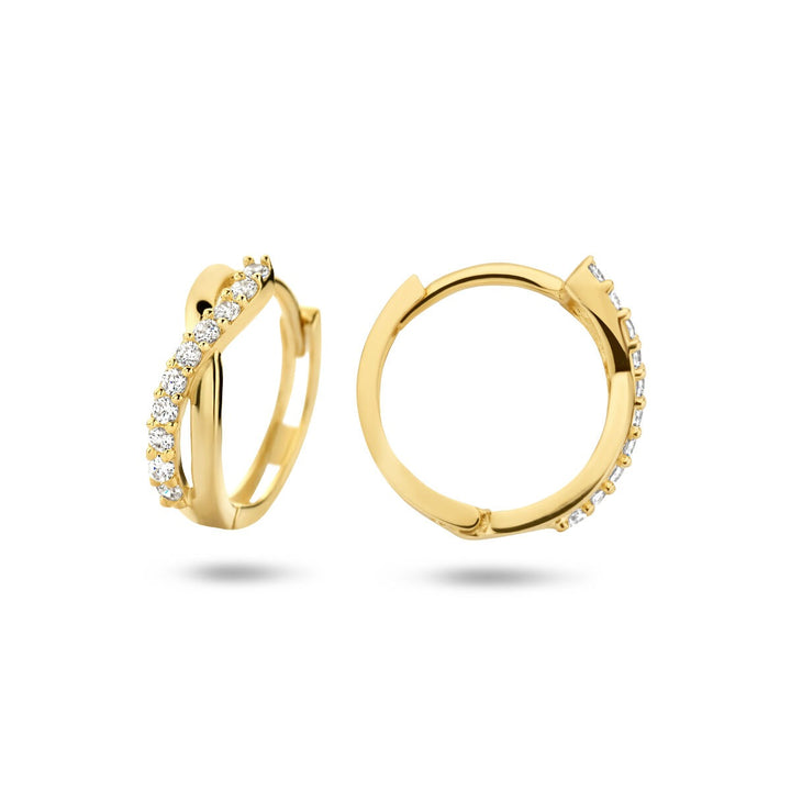 9k geelgoudkleurige klapoorringen met zirkonia – 12,5 x 3,5 mm