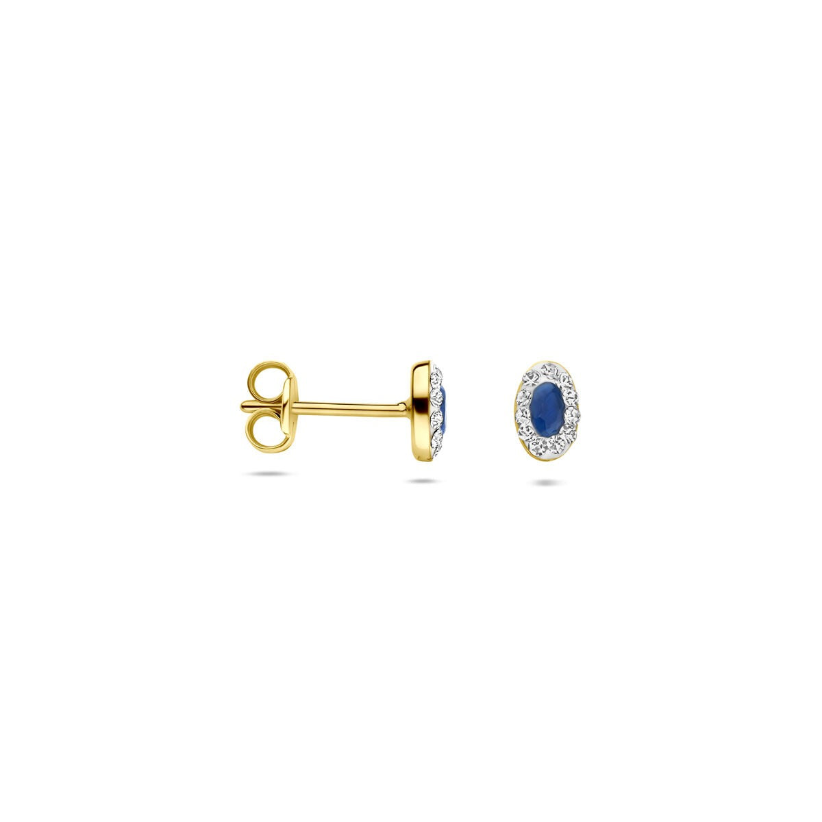 Orecchini a lobo in oro giallo 14k con zaffiro sintetico e Swarovski