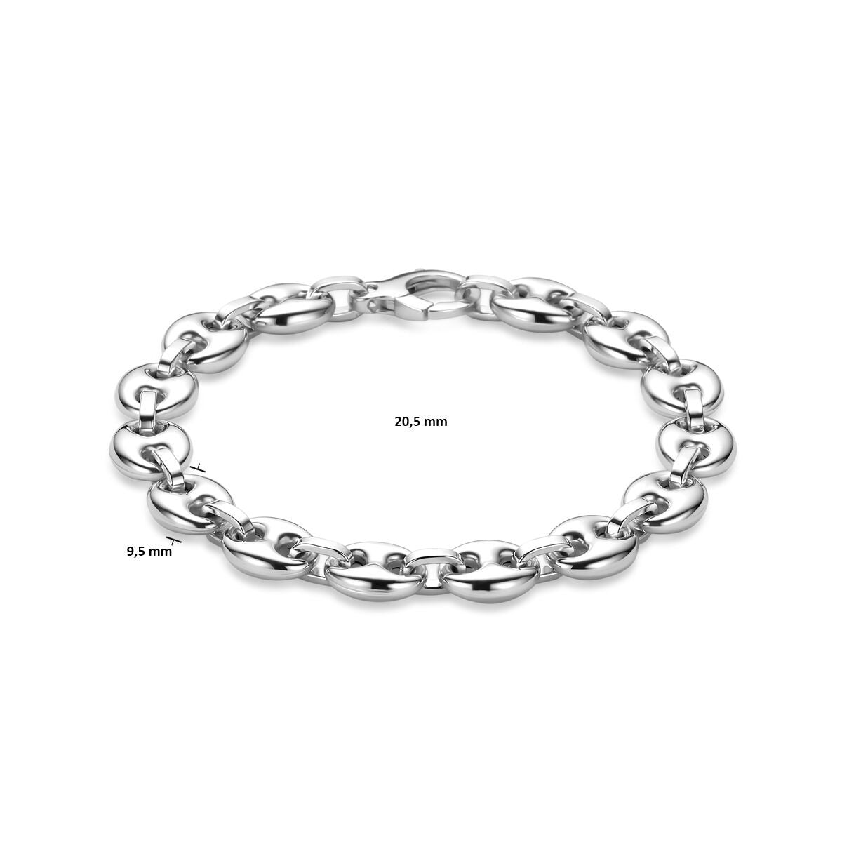 Bracciale in Argento 925 Rodiato con Maglia a Chicco di Caffè