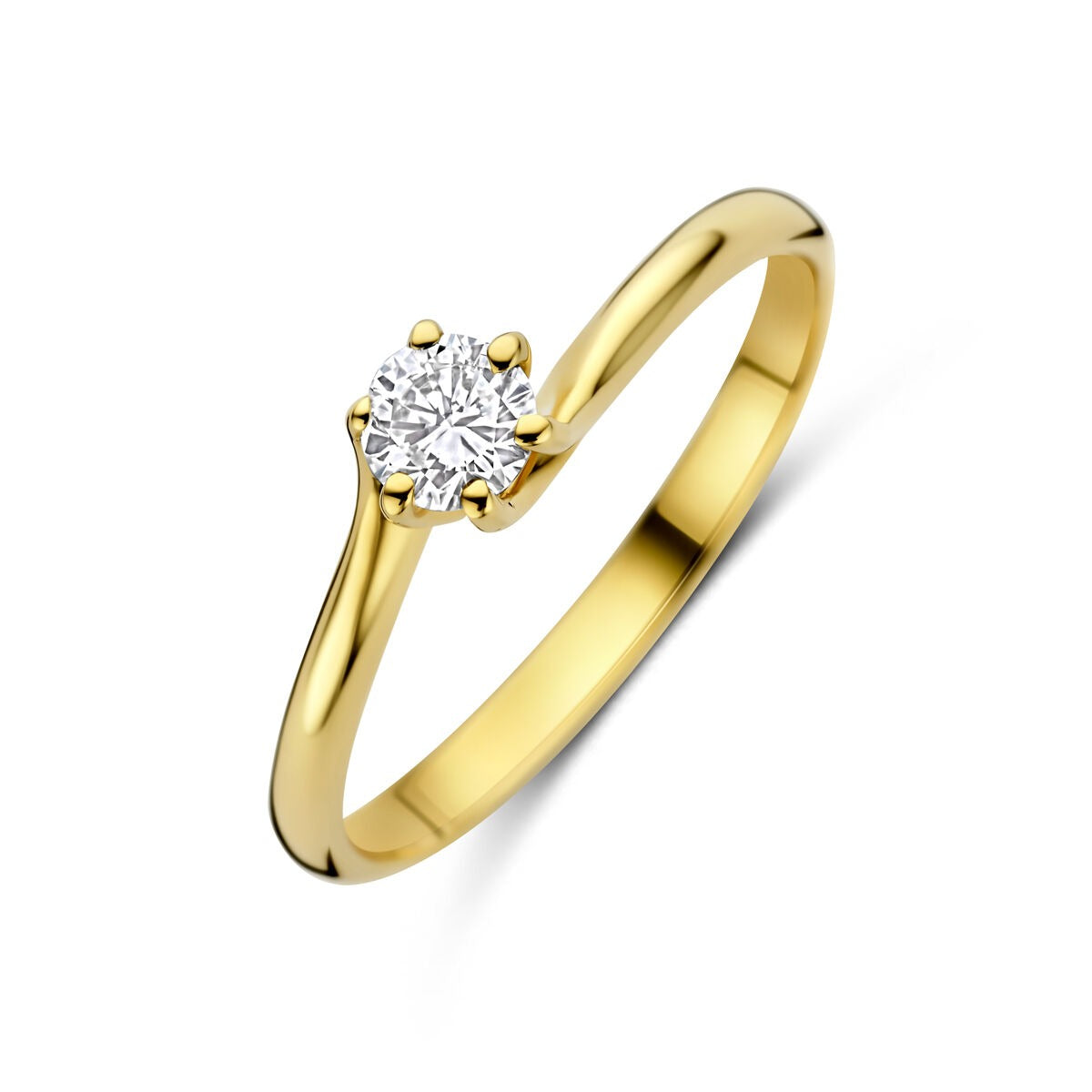 Anello in oro giallo 14k con diamante lab-grown, design semplice e brillante.