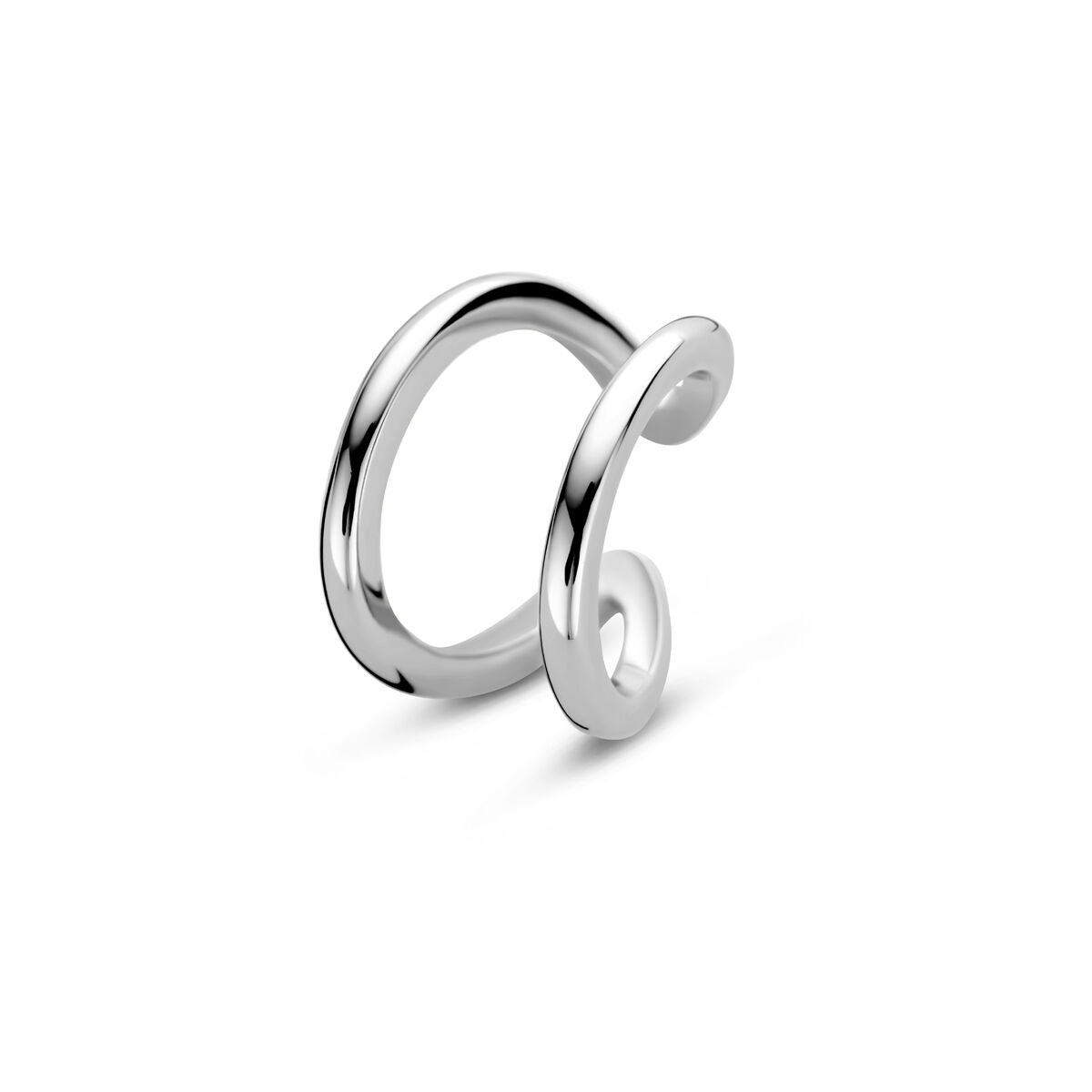 Orecchino cuff in argento rodiato con design a spirale.