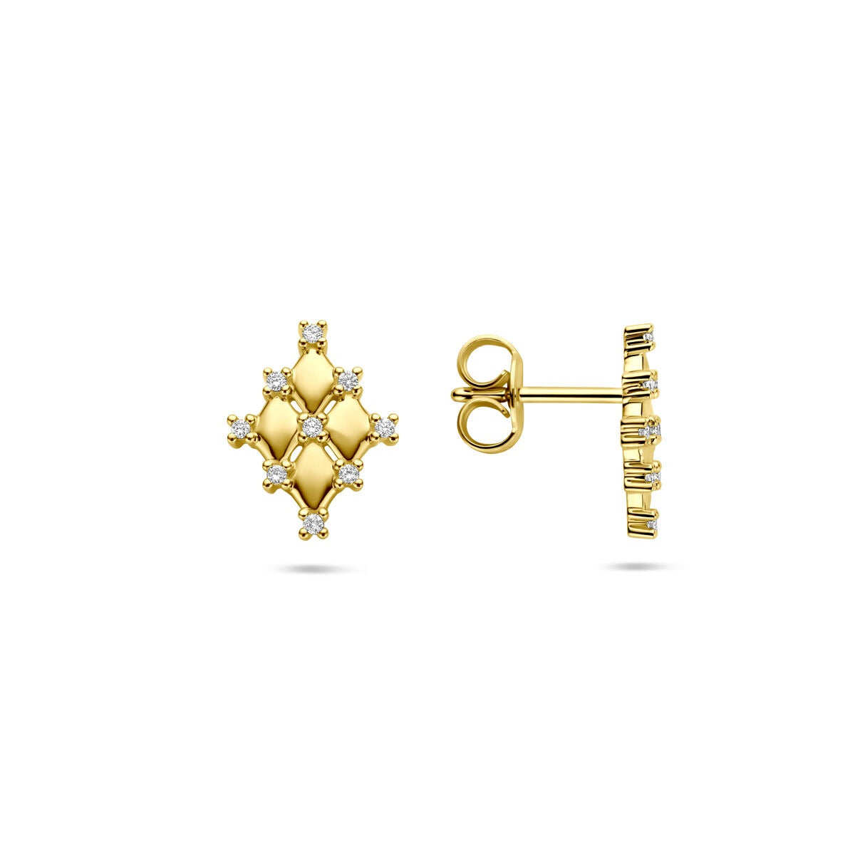 Orecchini a bottone in 14k oro giallo con diamante – 12 x 9 mm, a forma di rombo