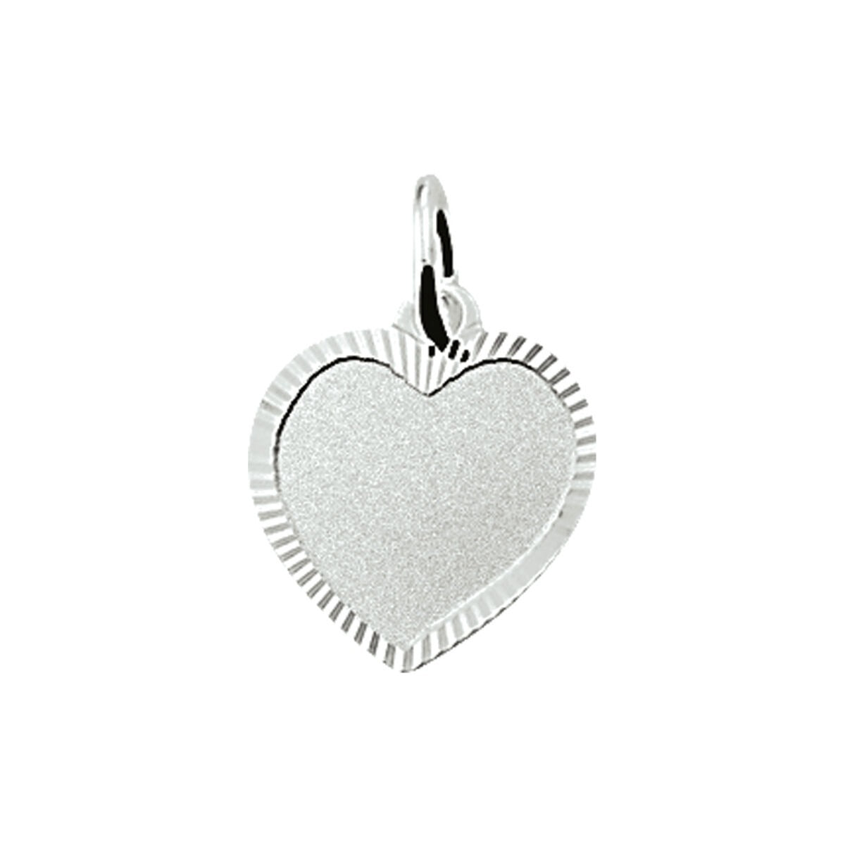 Ciondolo in argento a forma di cuore, 13 mm, con finitura opaca e bordi rigati.