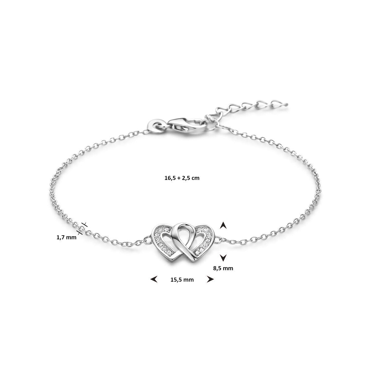 Bracciale in argento con cuore e zirconia – argento rodiato 925