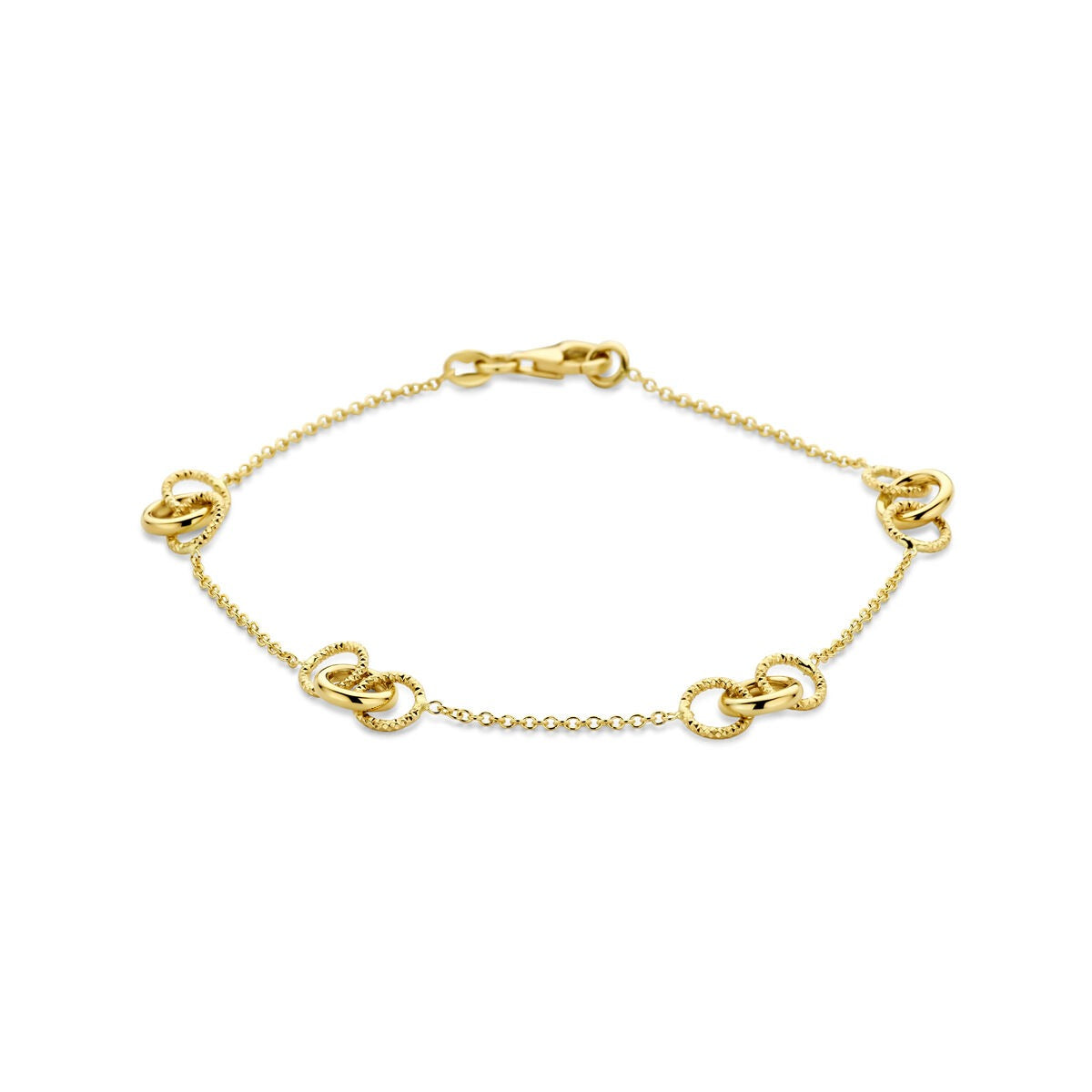 Bracciale da donna in oro giallo 14k con elementi circolari.