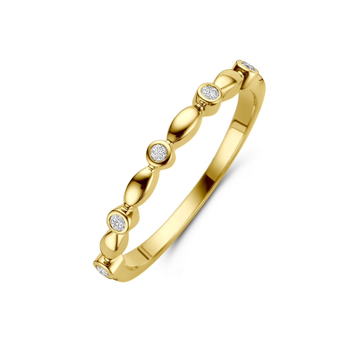 Anello da donna in oro giallo 14k con diamanti, design raffinato e solitario.