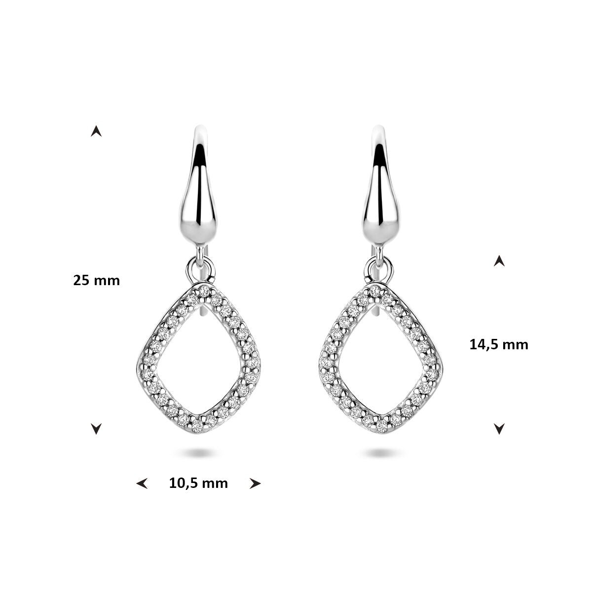 Orecchini pendenti in argento a forma di rombo con zircone 25 mm