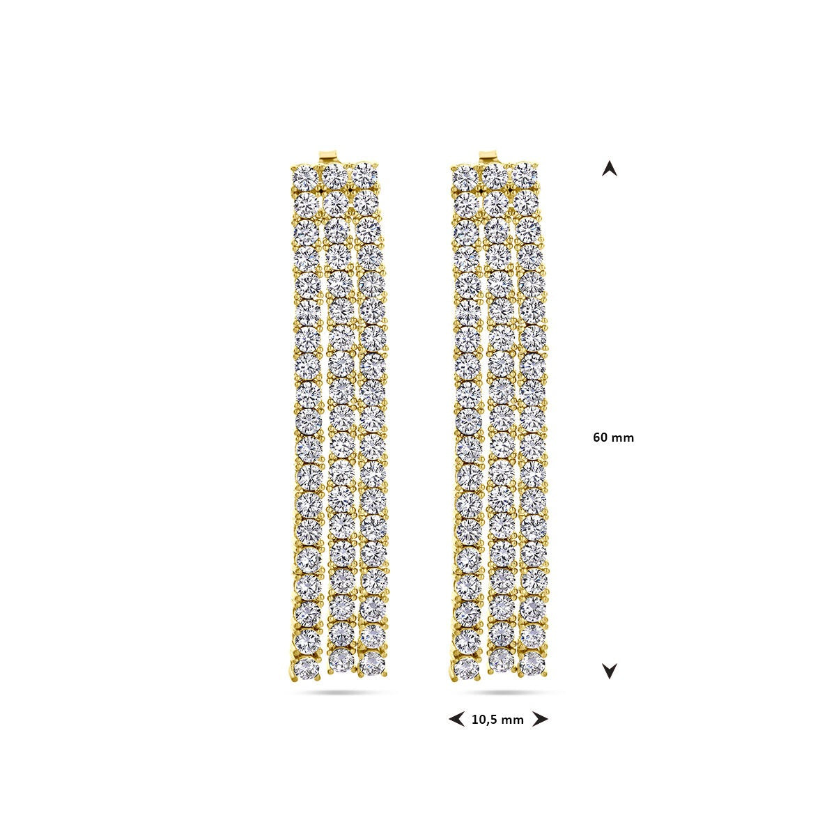 Orecchini pendenti in argento dorato da donna con zirconia – color oro 60 mm