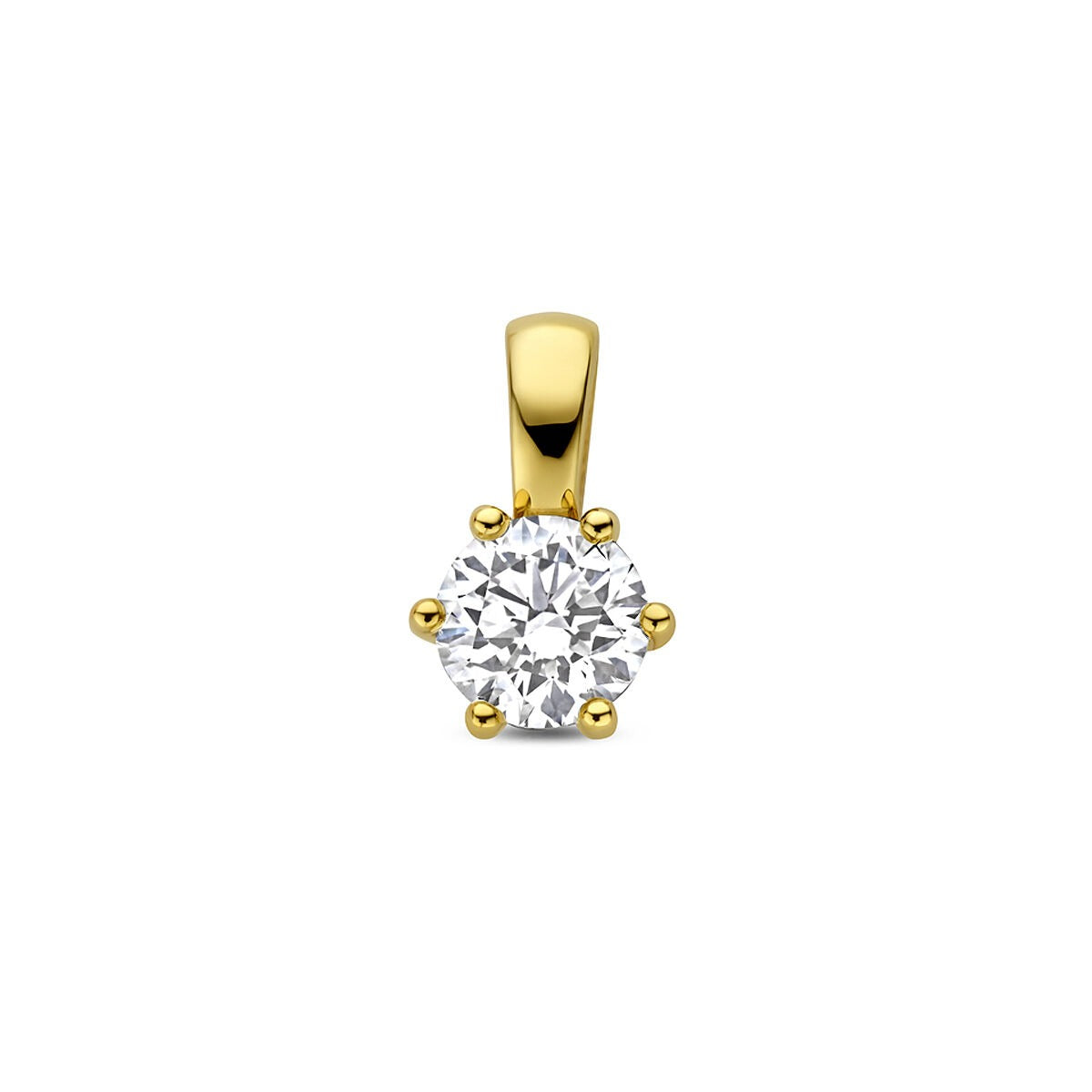 Ciondolo in oro giallo 14k con diamante lab-grown, design rotondo e brillante.