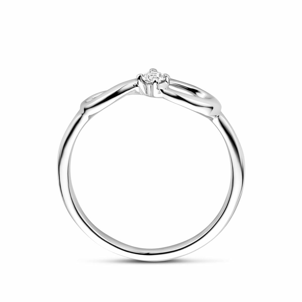 Anello da donna in argento rodiato con simbolo infinito e zircone – larghezza 6,5 mm